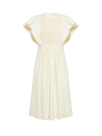 Robe courte smockée en lin - Seedpearl Beige
