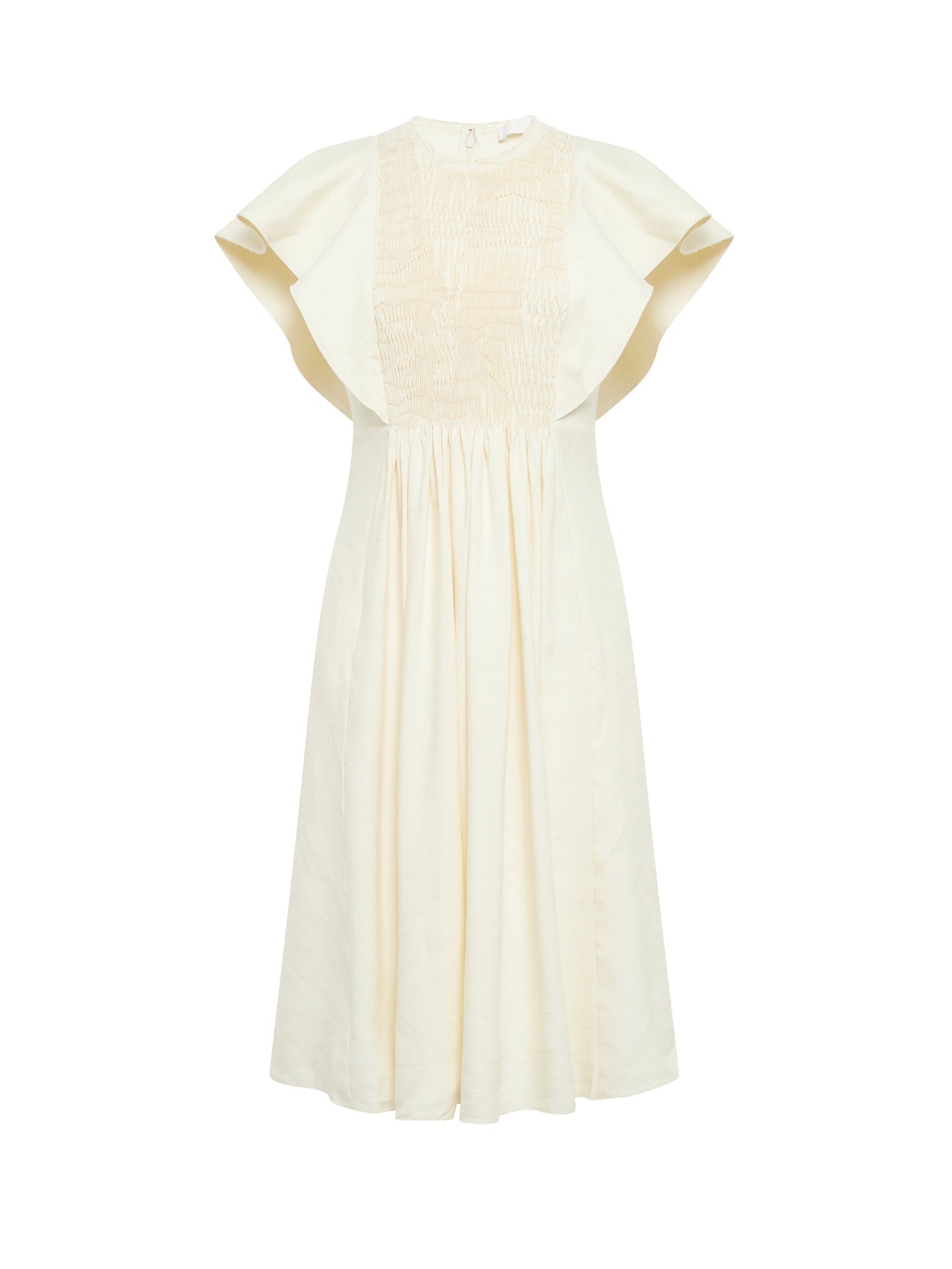 Robe courte smockée en lin - Seedpearl Beige