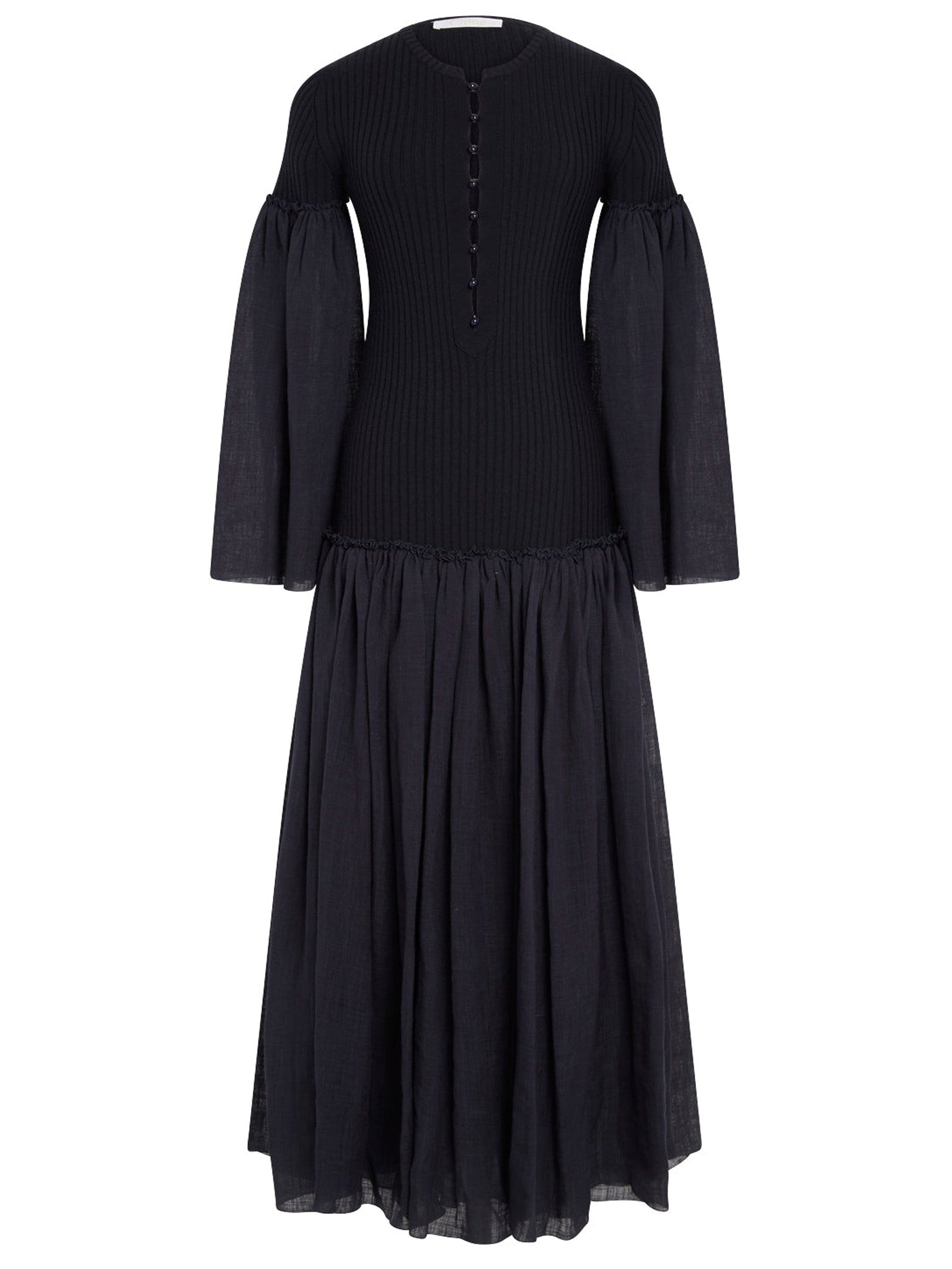 Robe longue décolleté boutonné en lin - Ink Navy
