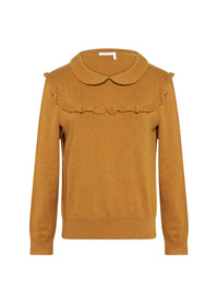 Pull maille col claudine à volants en laine - Autumnal Brown