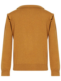 Pull maille col claudine à volants en laine - Autumnal Brown