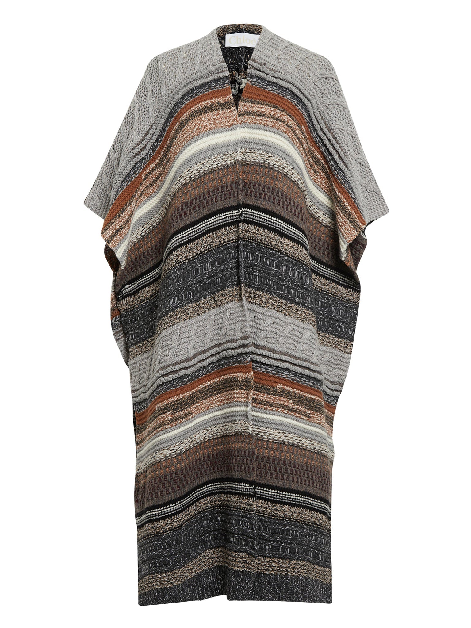 Manteau poncho à rayures en cachemire - Multicolor Grey