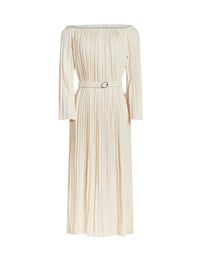 Robe midi à col bateau en soie - Seedpearl Beige
