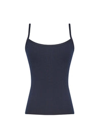 Top en tricot côtelé de cachemire mérinos - Marine