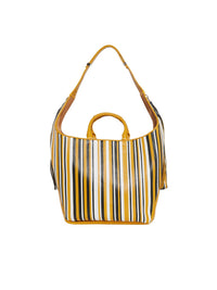 Grand sac fourre-tout Deia patchwork à rayures en cuir - Jaune Multicolor