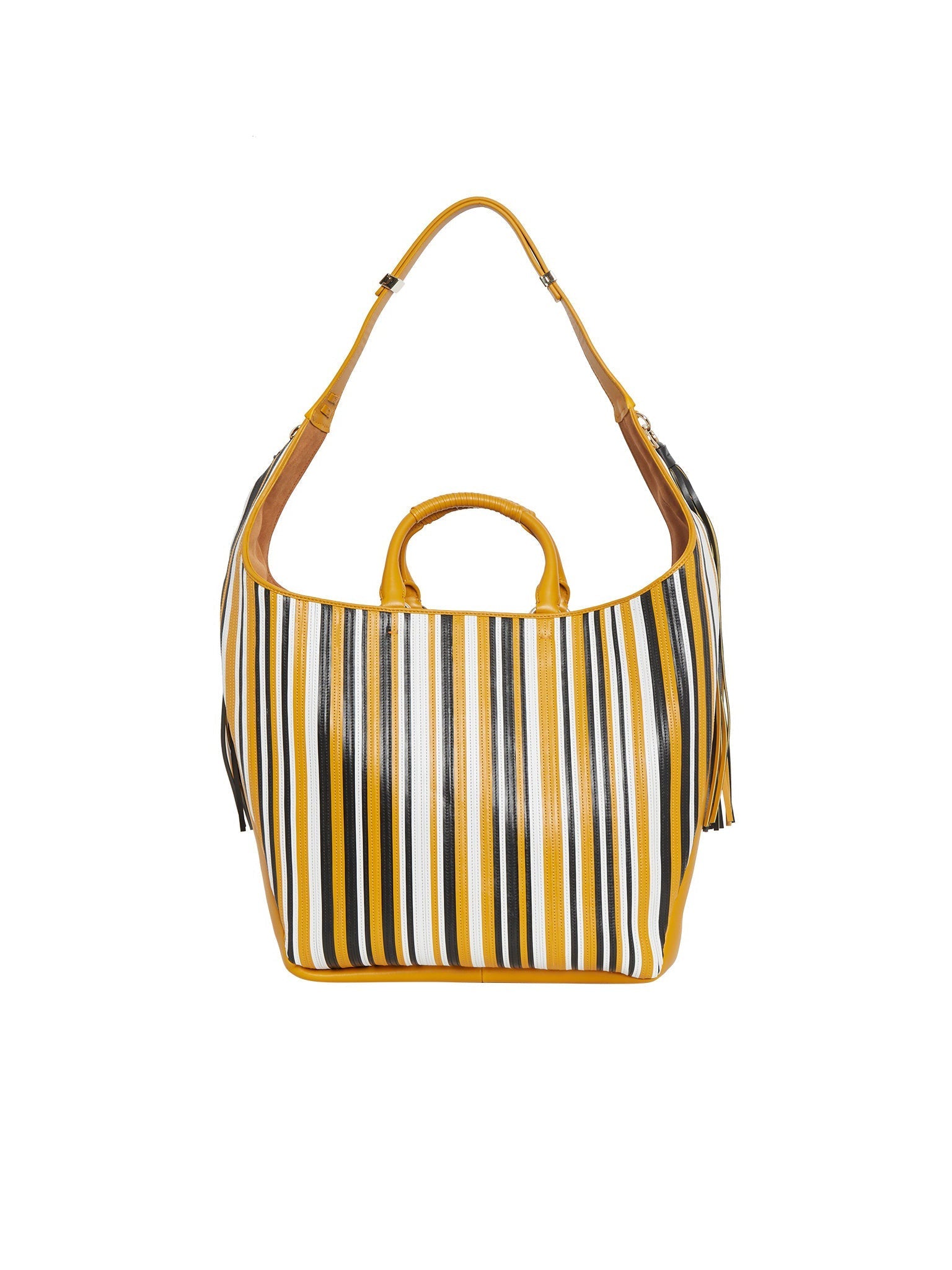 Grand sac fourre-tout Deia patchwork à rayures en cuir - Jaune Multicolor