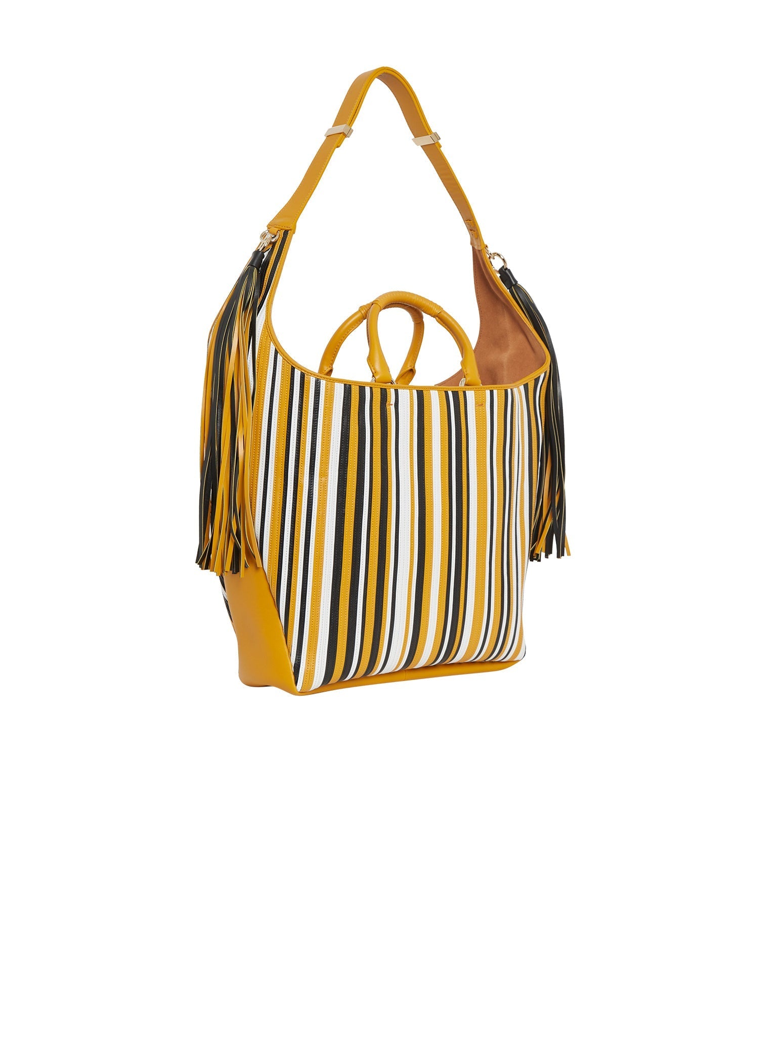 Grand sac fourre-tout Deia patchwork à rayures en cuir - Jaune Multicolor