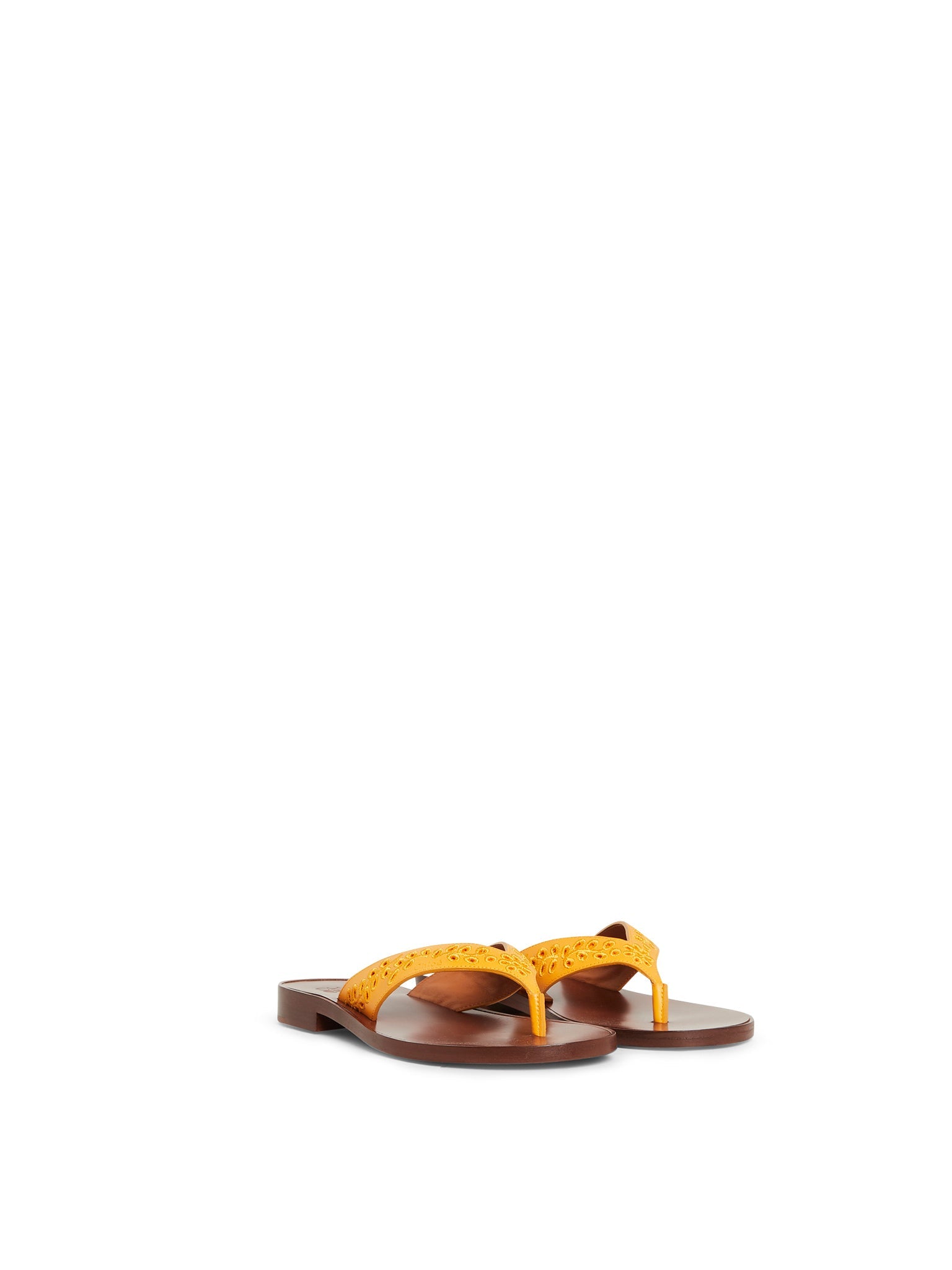 Sandales plates Paz en cuir brillant avec broderies - Dark Honey