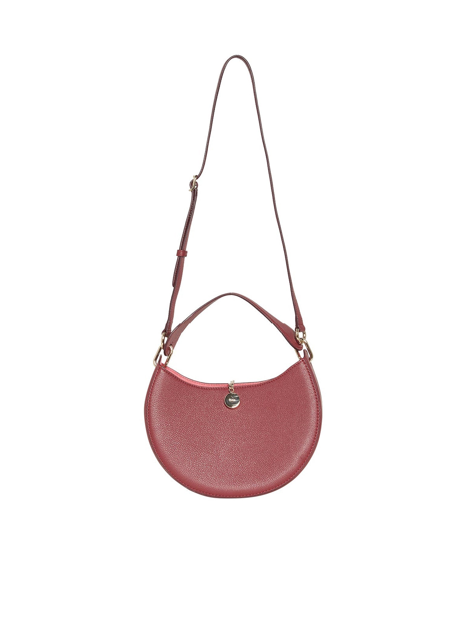 Petit sac hobo Arlène en cuir - Rouge Fumé