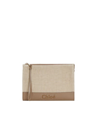 Pochette zippée Chloé Sense en lin - Armée Verte