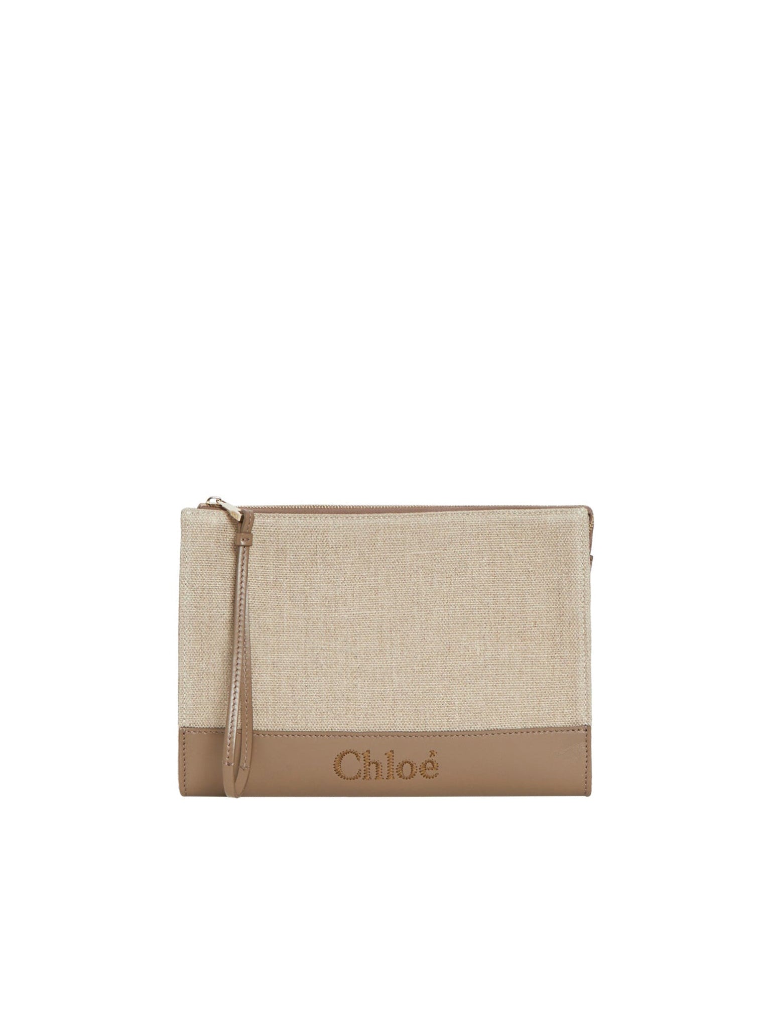 Pochette zippée Chloé Sense en lin - Armée Verte
