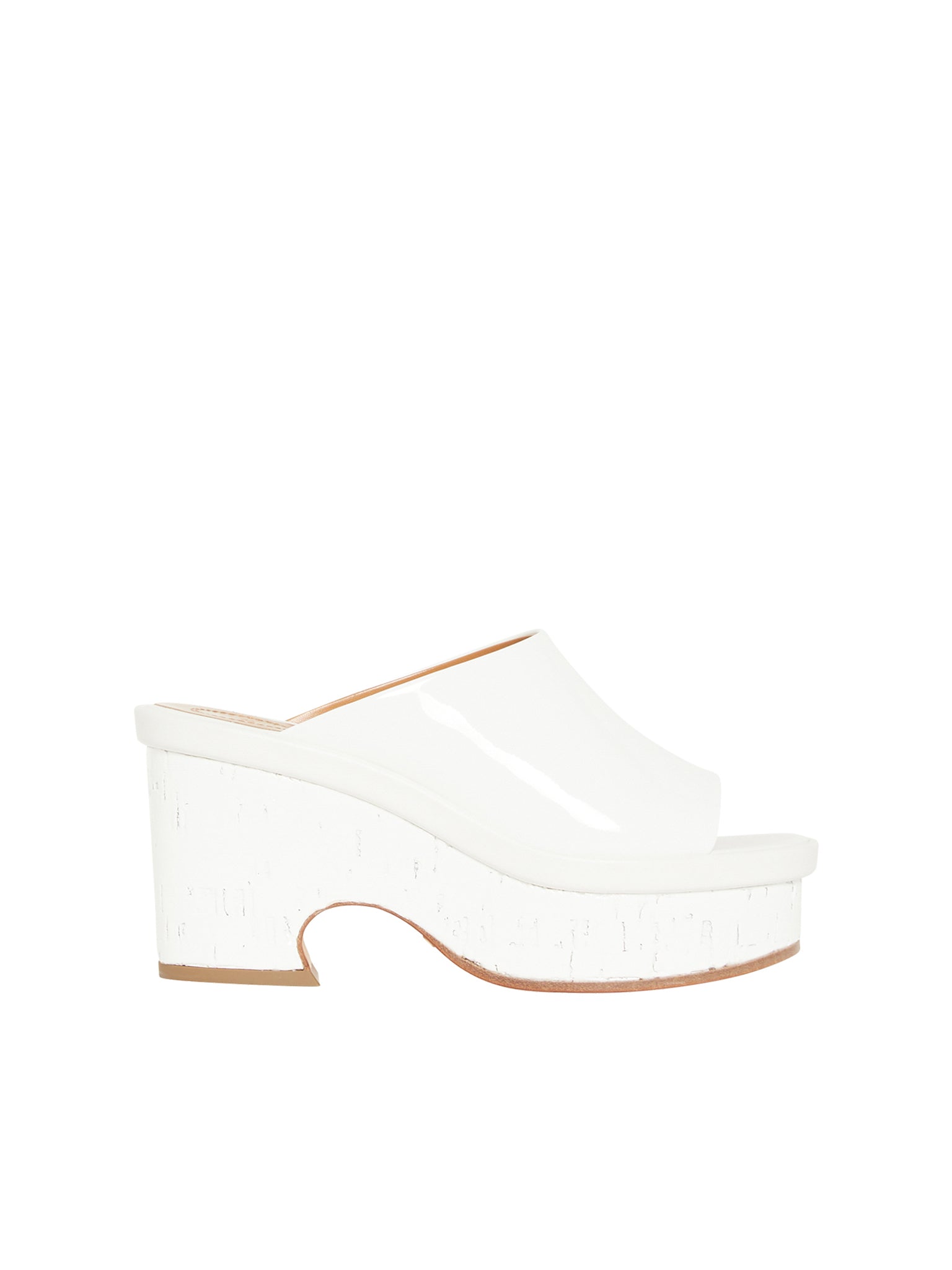 Mules Oli compensées en cuir verni et liège coloré - Blanc