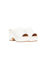 Mules Oli compensées en cuir verni et liège coloré - Blanc