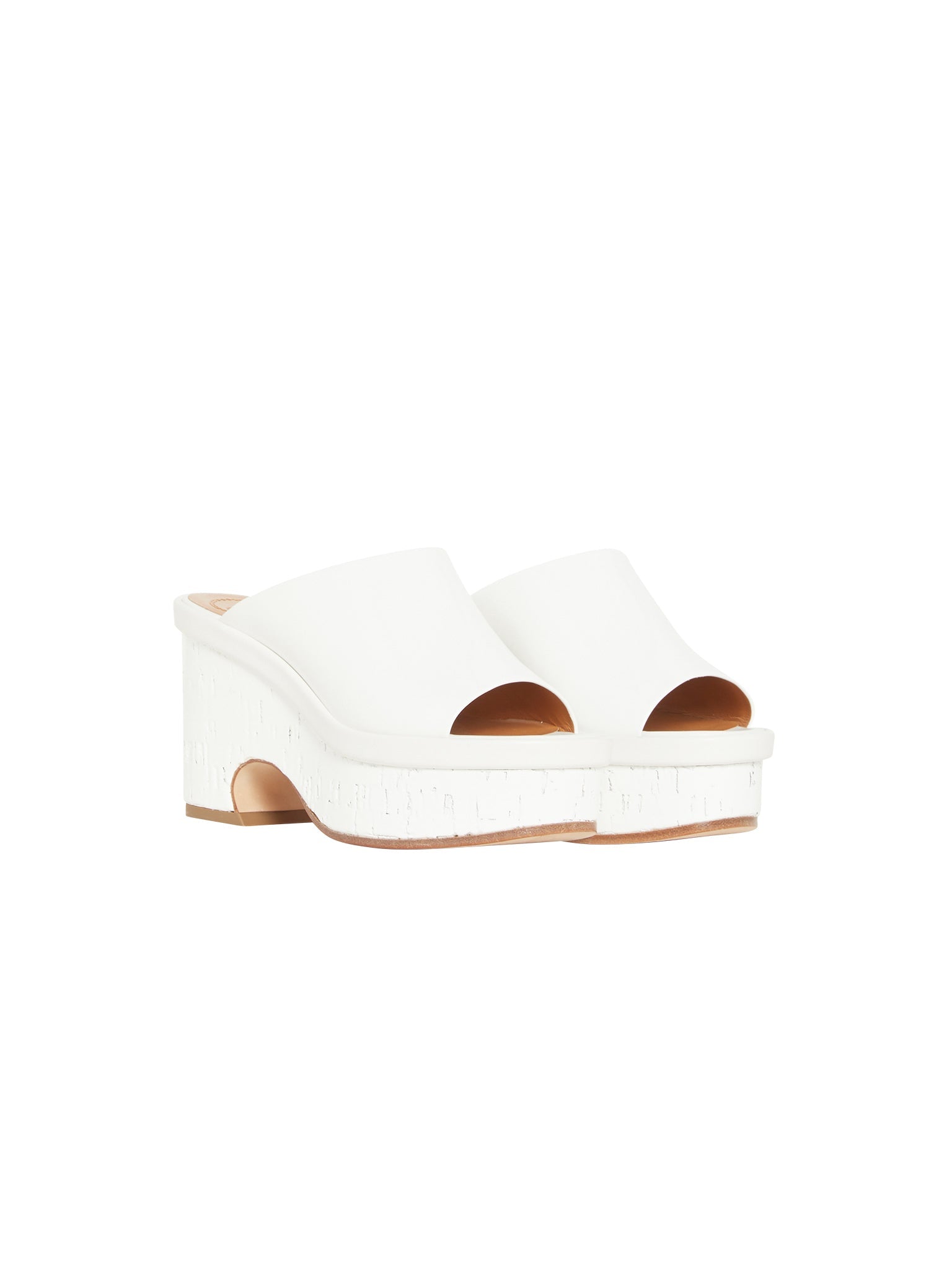 Mules Oli compensées en cuir verni et liège coloré - Blanc