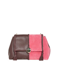 Sac souple Penelope en cuir grainé et daim bicolore - Marron Rose