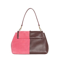 Sac souple Penelope en cuir grainé et daim bicolore - Marron Rose