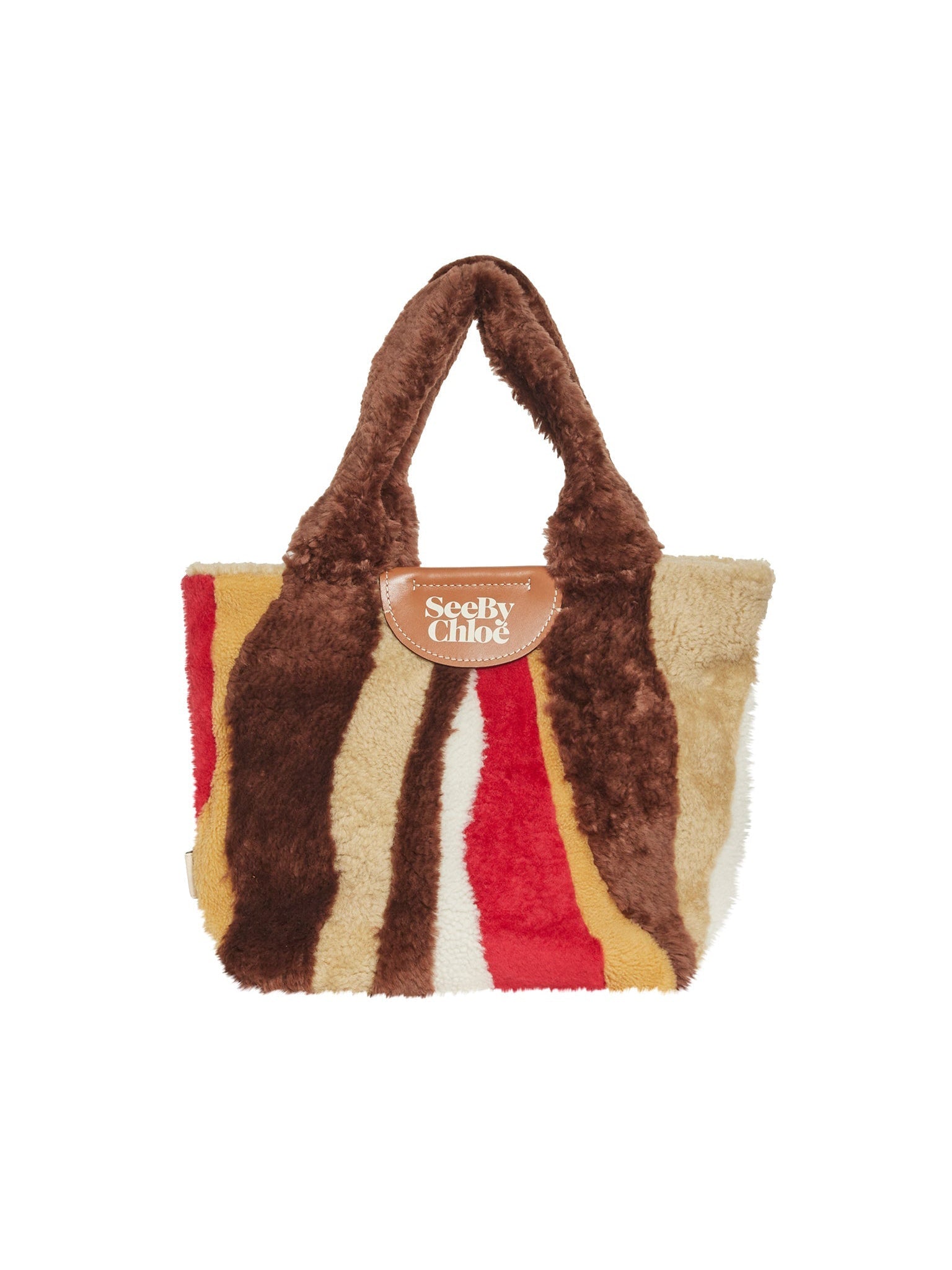 Mini sac cabas en fausse fourrure - Marron & Rouge