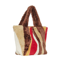 Mini sac cabas en fausse fourrure - Marron & Rouge