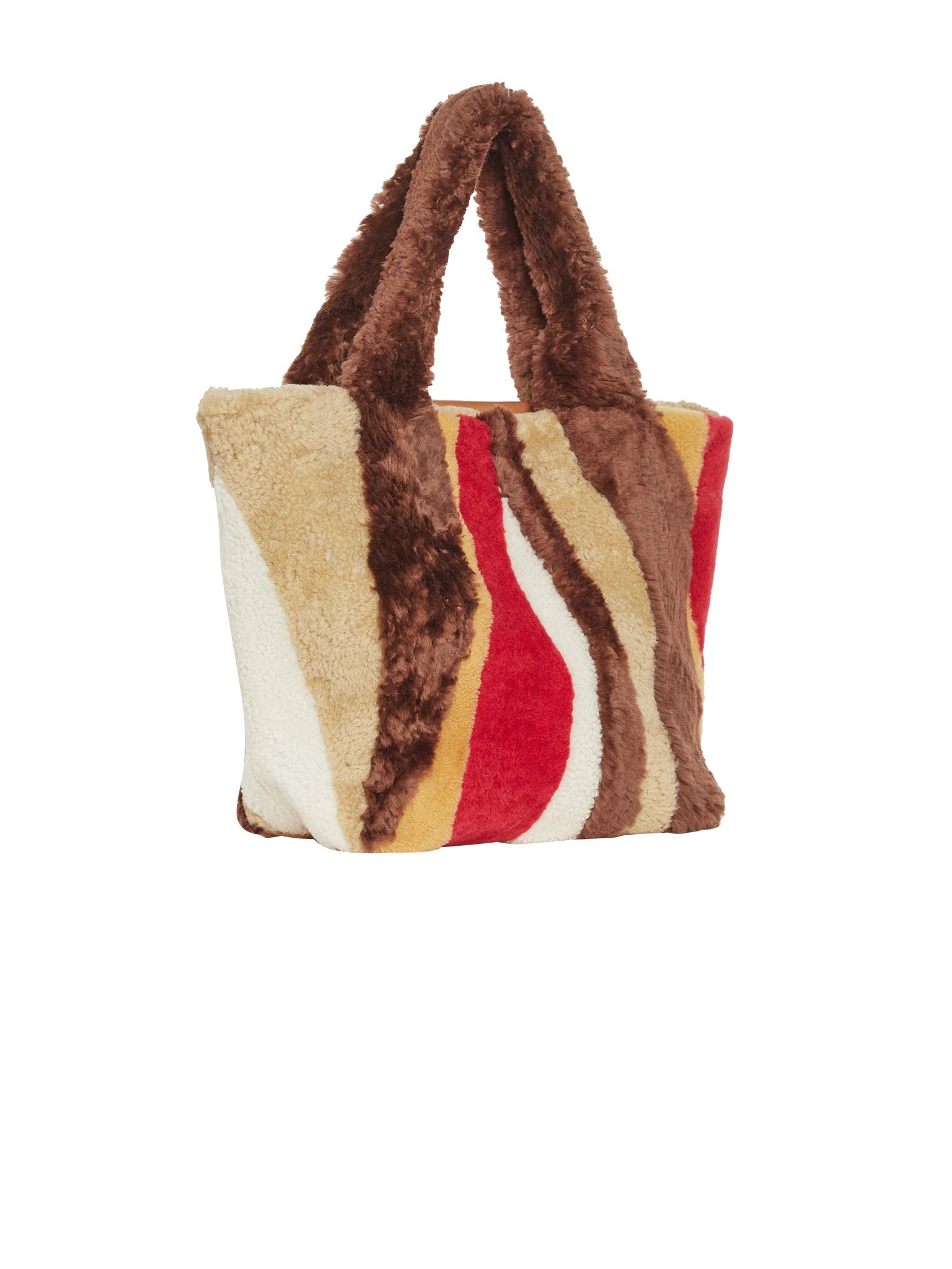 Mini sac cabas en fausse fourrure - Marron & Rouge