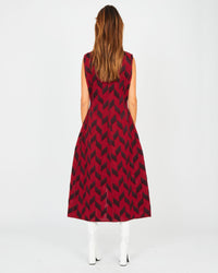 Robe chevrons perforée brodée en laine - Bordeaux
