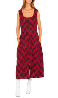 Robe chevrons perforée brodée en laine - Bordeaux