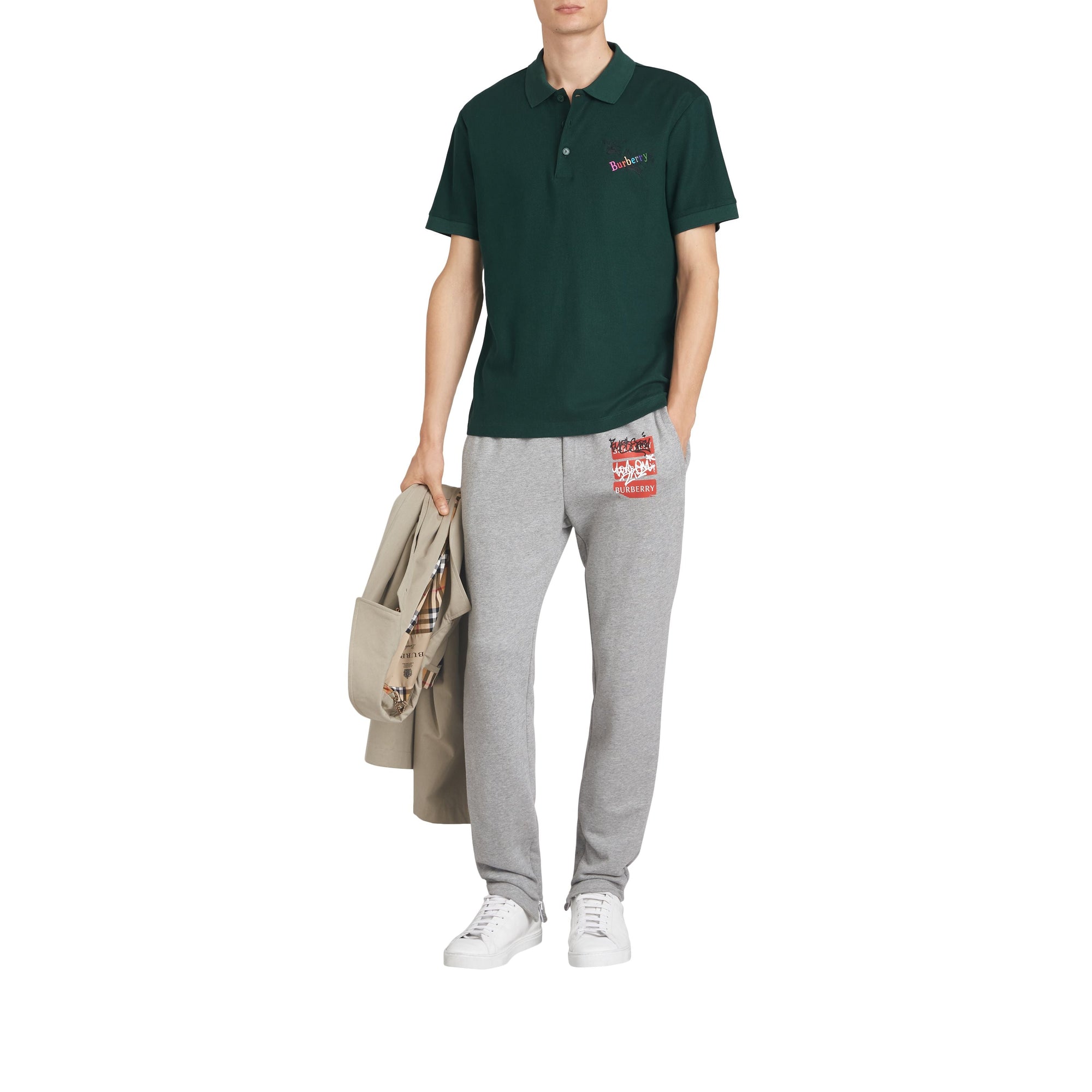 Polo tricolore en piqué de coton - Dark Forest Green