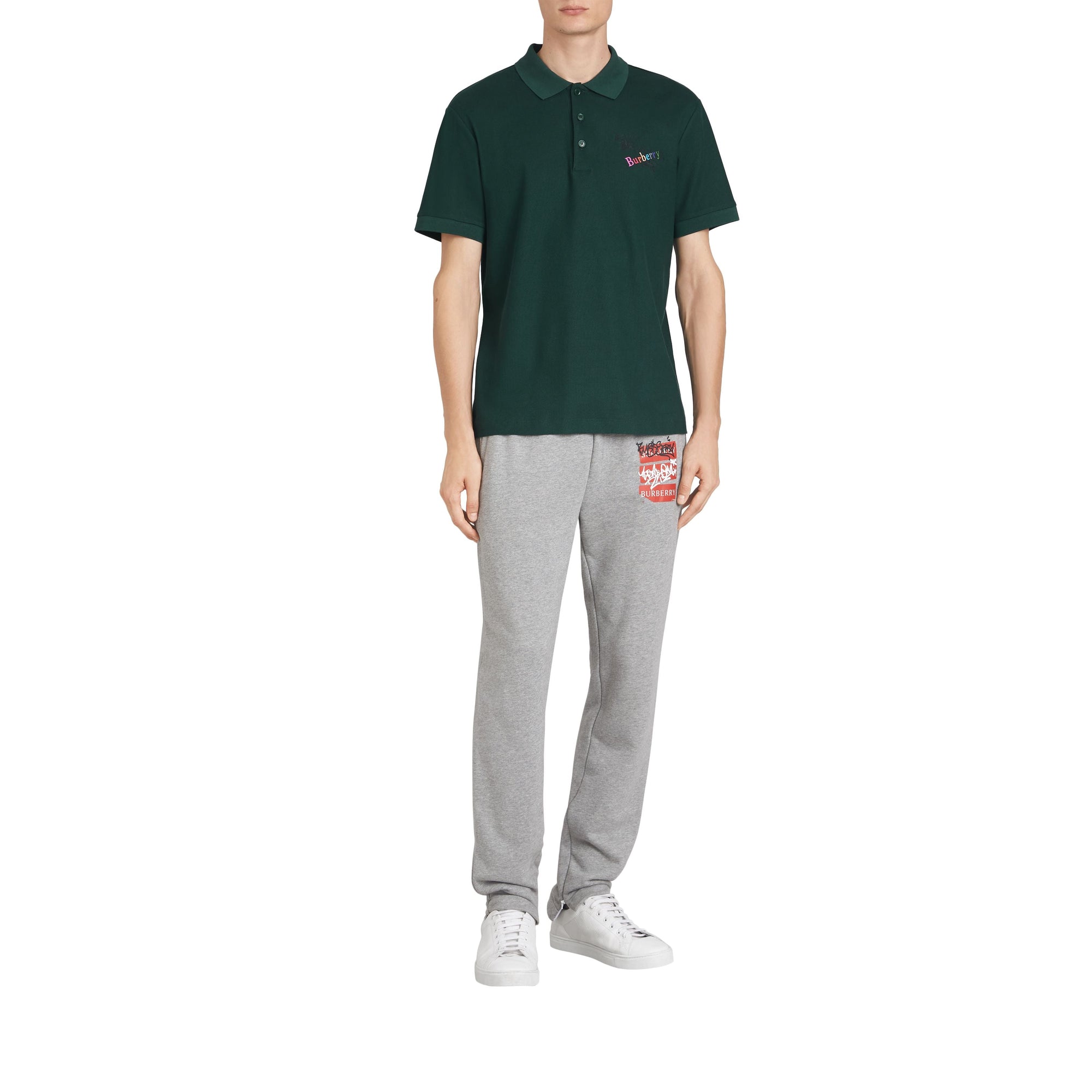 Polo tricolore en piqué de coton - Dark Forest Green