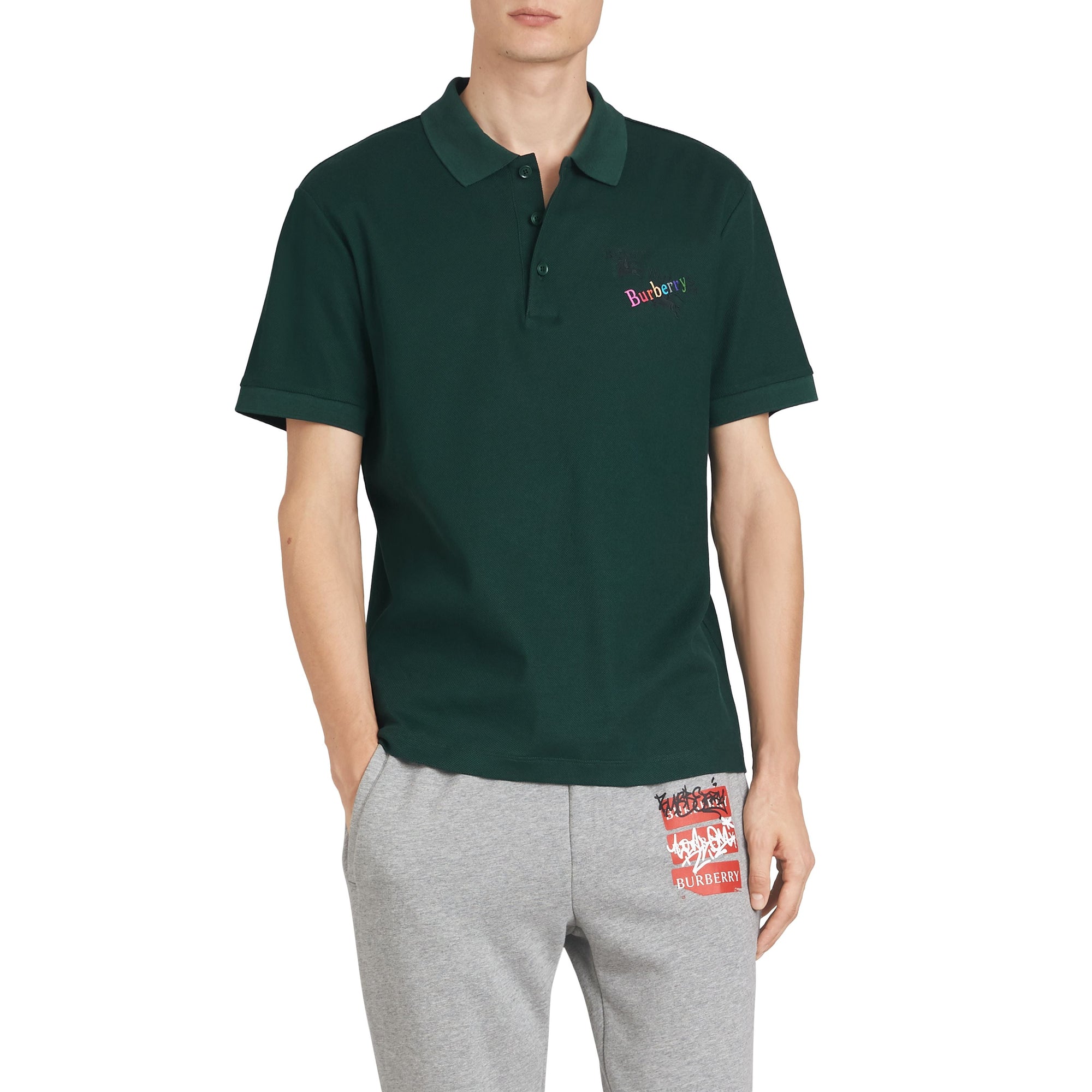 Polo tricolore en piqué de coton - Dark Forest Green