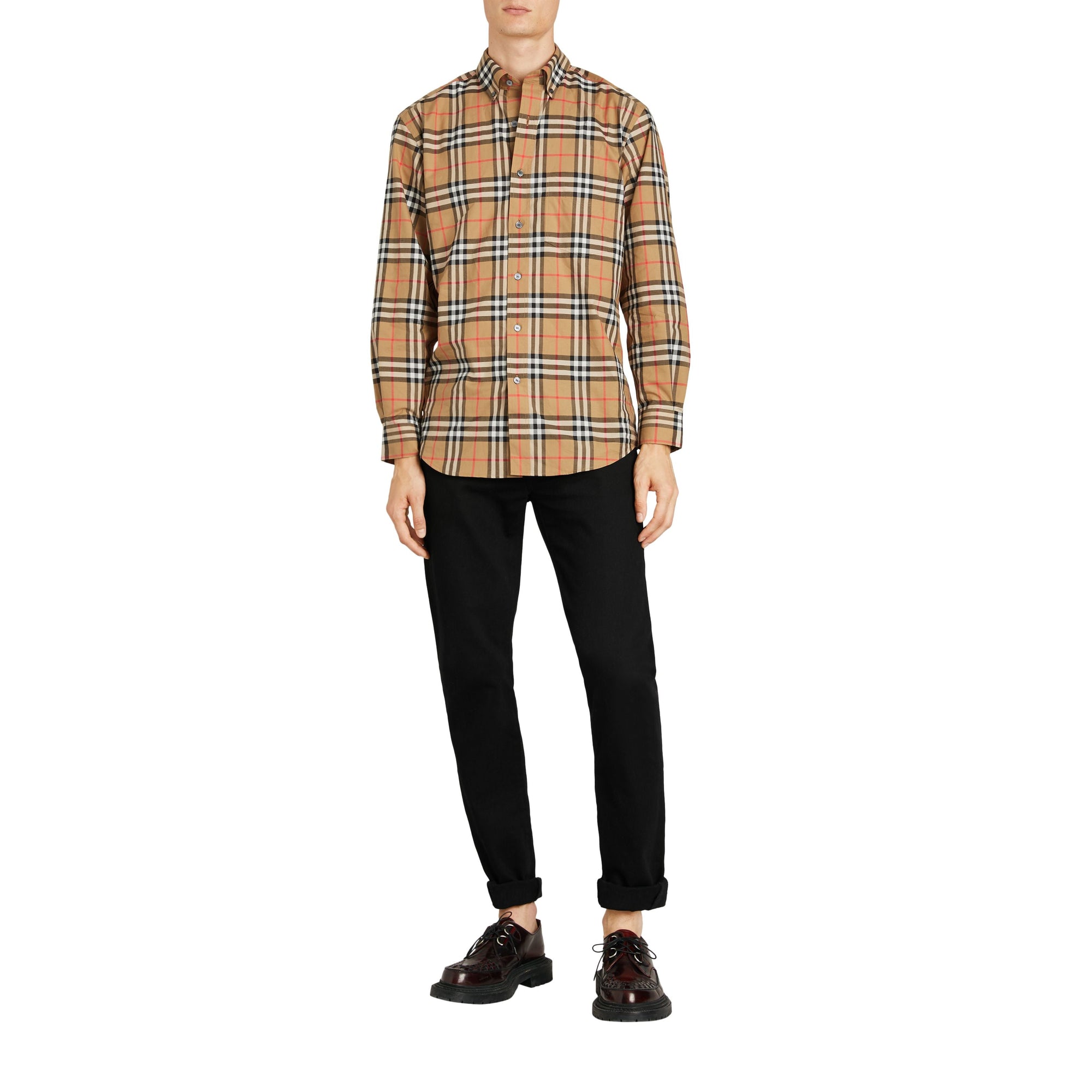 Chemise à col boutonné en coton à motif Vintage check - Antique Yellow Check