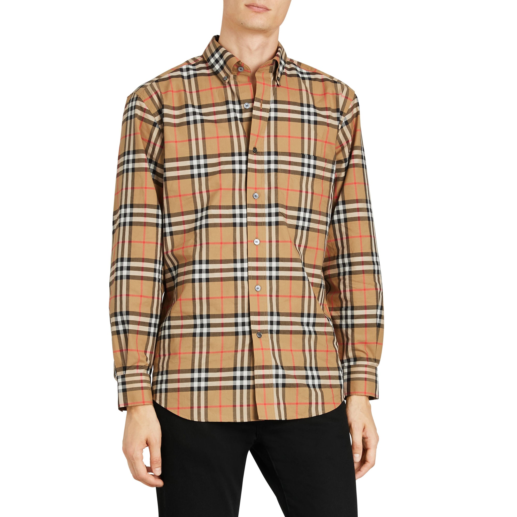 Chemise à col boutonné en coton à motif Vintage check - Antique Yellow Check