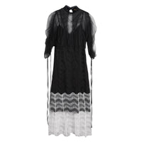 Robe en dentelle géométrique à manches froncées - Black