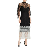 Robe en dentelle géométrique à manches froncées - Black