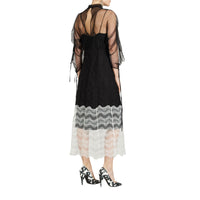 Robe en dentelle géométrique à manches froncées - Black