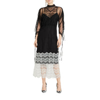 Robe en dentelle géométrique à manches froncées - Black