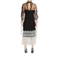 Robe en dentelle géométrique à manches froncées - Black