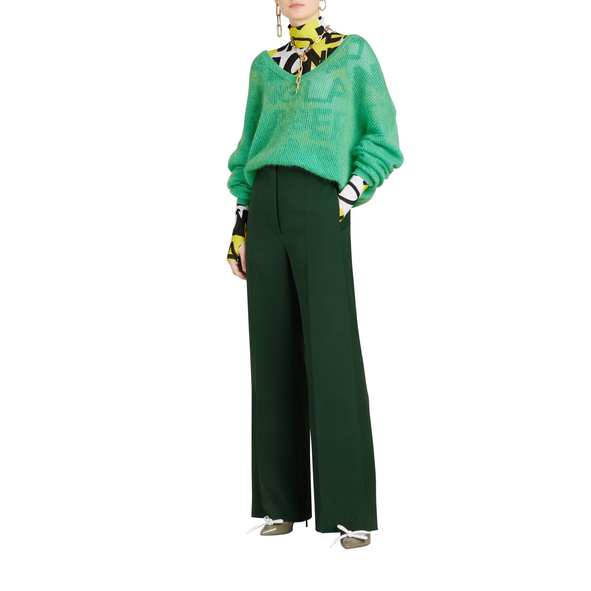 Pantalon taille haute en soie et laine - Dark Forest Green