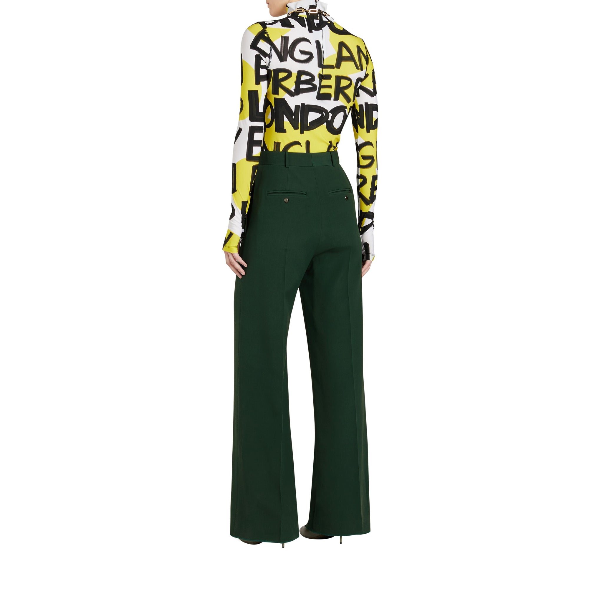 Pantalon taille haute en soie et laine - Dark Forest Green