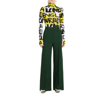 Pantalon taille haute en soie et laine - Dark Forest Green