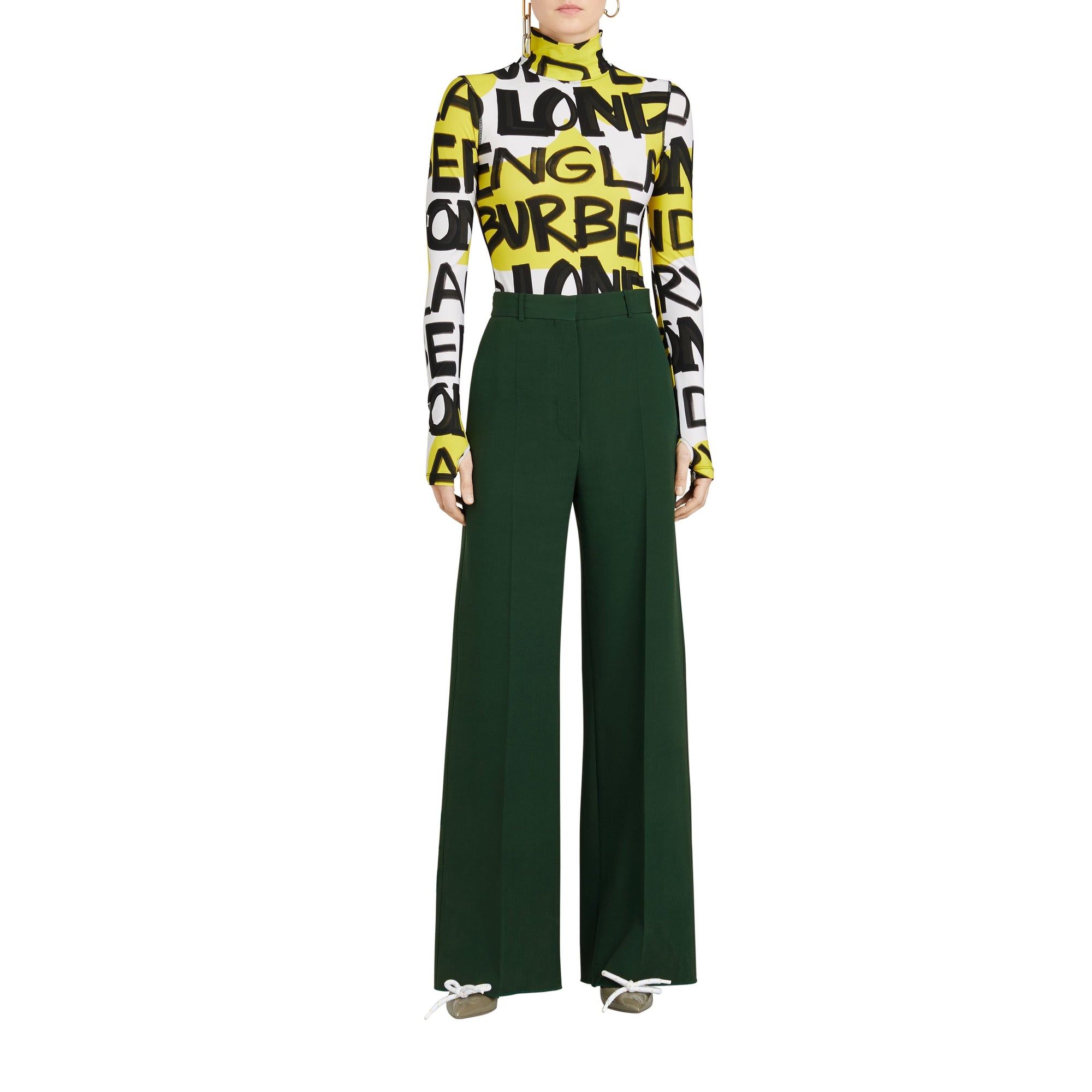 Pantalon taille haute en soie et laine - Dark Forest Green