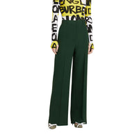 Pantalon taille haute en soie et laine - Dark Forest Green