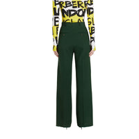 Pantalon taille haute en soie et laine - Dark Forest Green