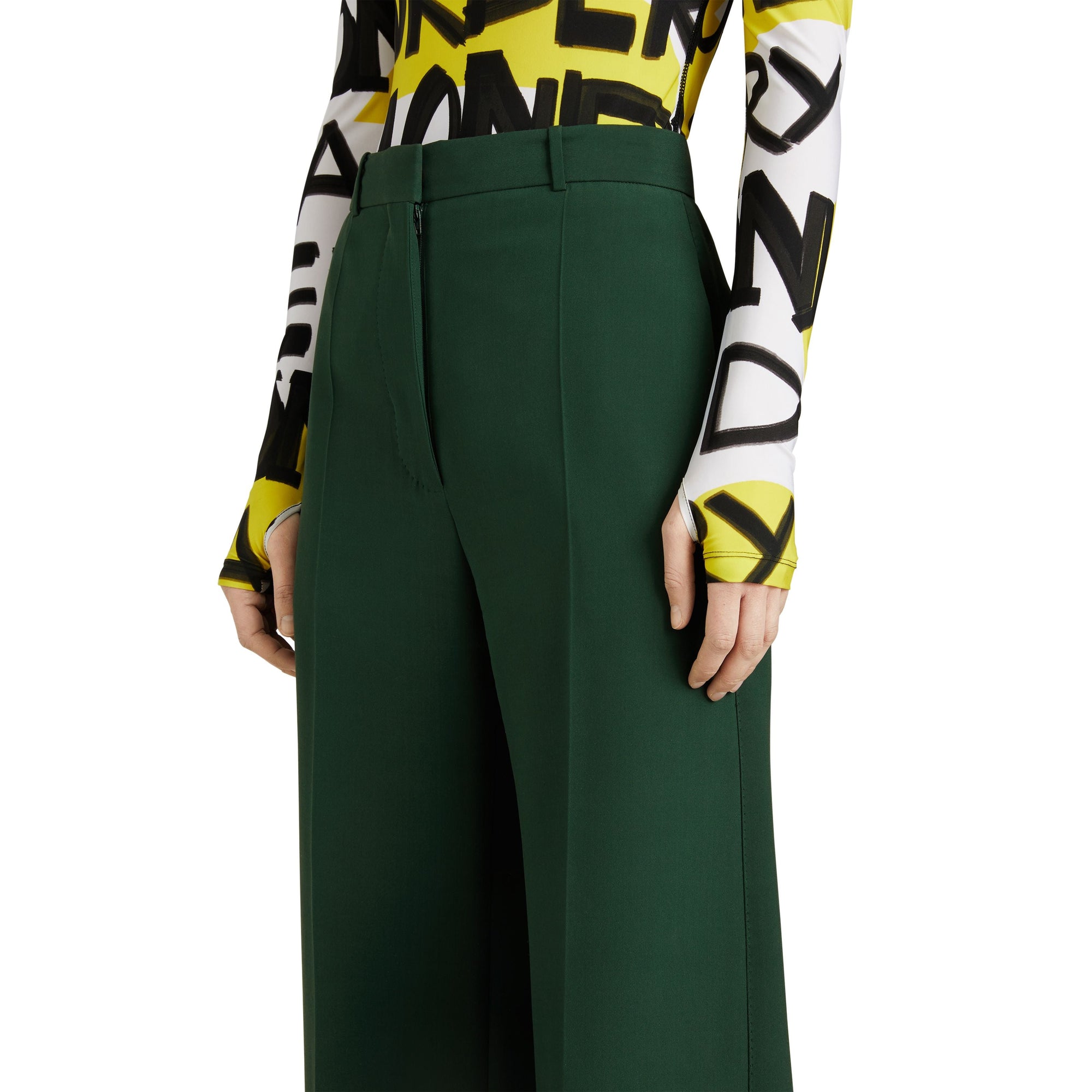Pantalon taille haute en soie et laine - Dark Forest Green