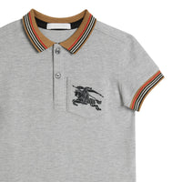 Polo enfant en coton à rayures iconiques - Grey Melange