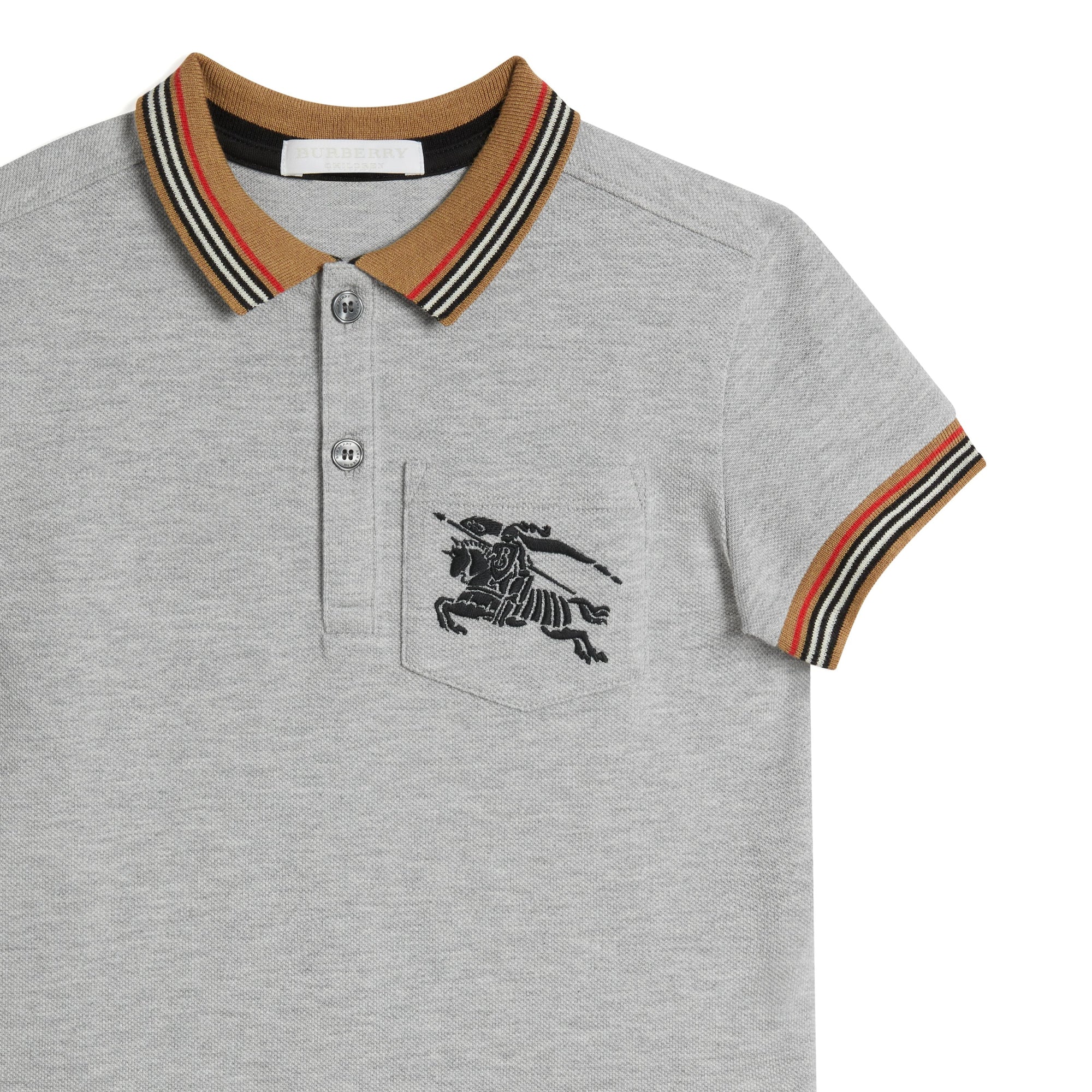 Polo enfant en coton à rayures iconiques - Grey Melange