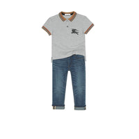 Polo enfant en coton à rayures iconiques - Grey Melange