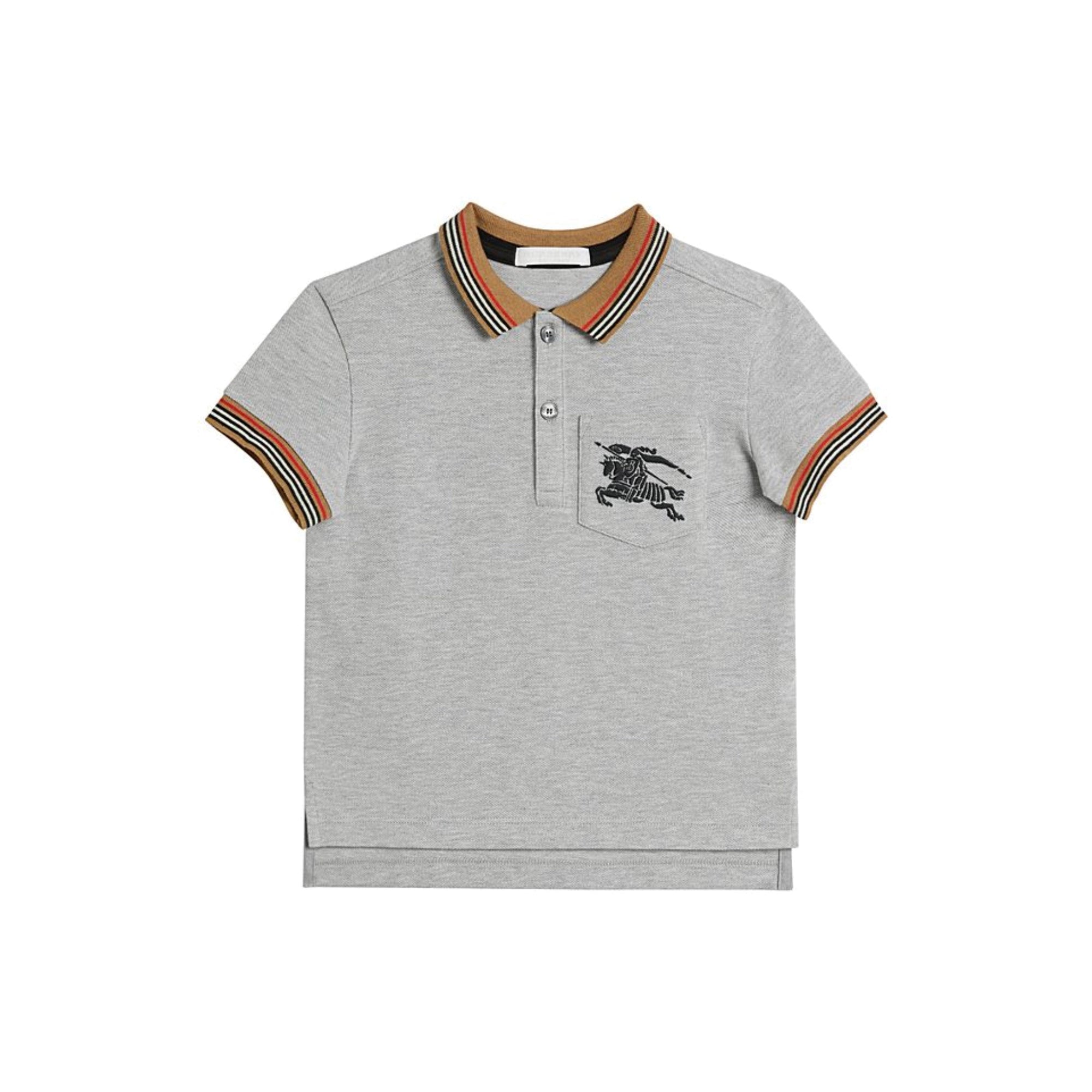 Polo enfant en coton à rayures iconiques - Grey Melange
