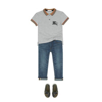 Polo enfant en coton à rayures iconiques - Grey Melange