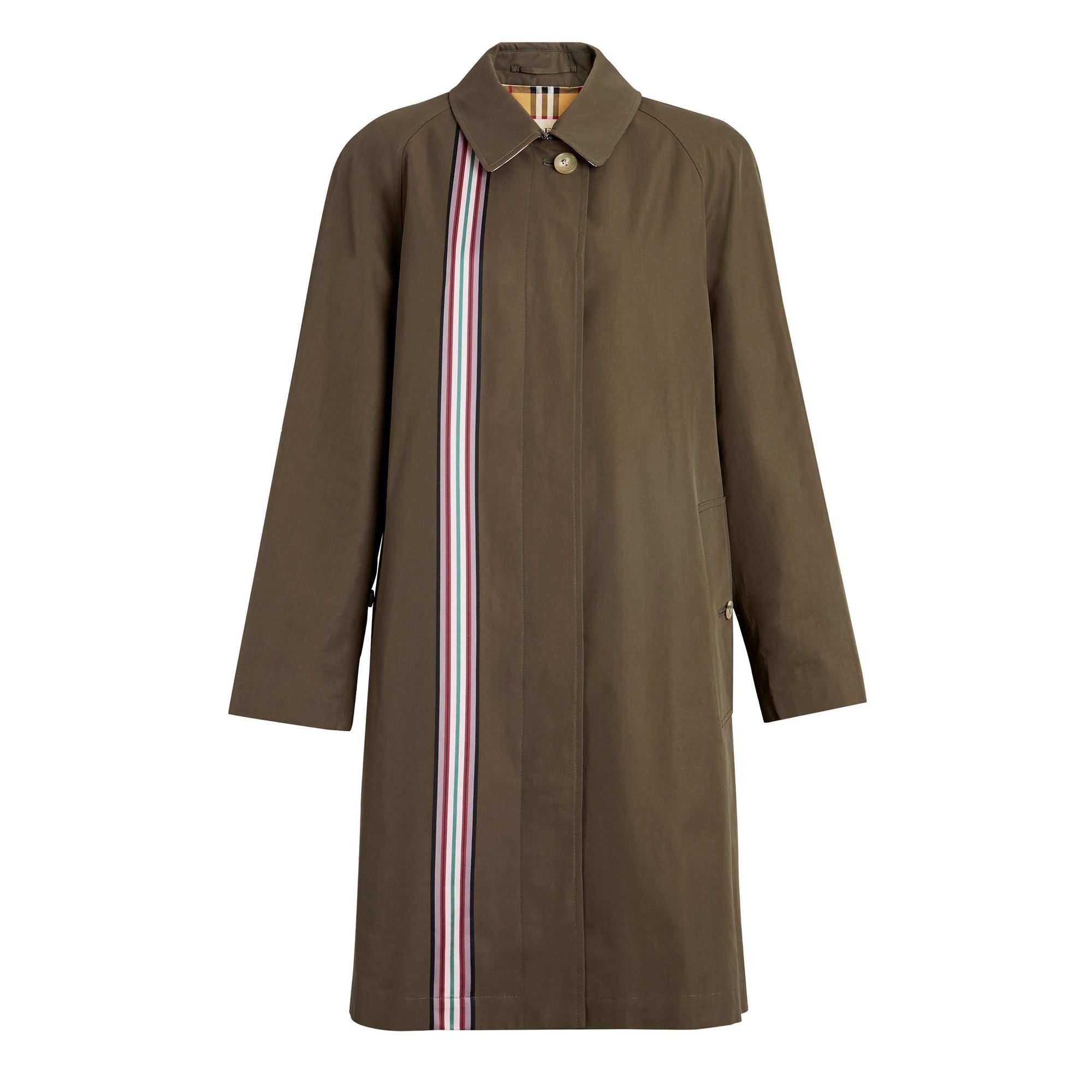 Paletot en gabardine de coton à ruban rayé - Olive