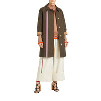 Paletot en gabardine de coton à ruban rayé - Olive