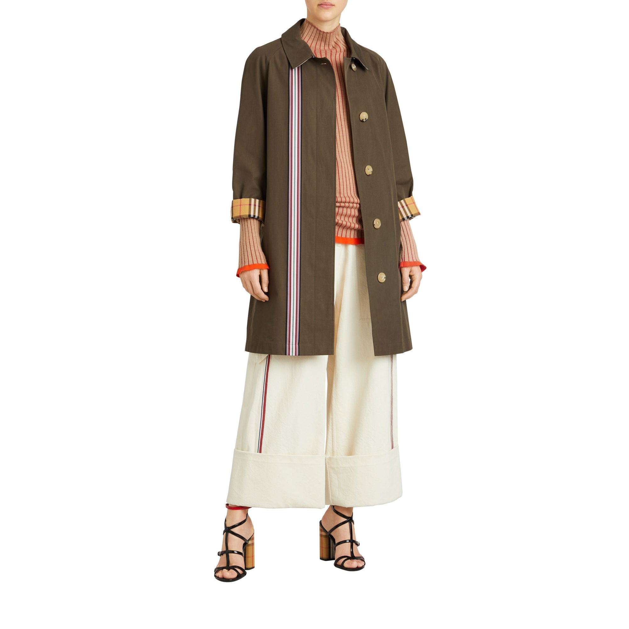 Paletot en gabardine de coton à ruban rayé - Olive